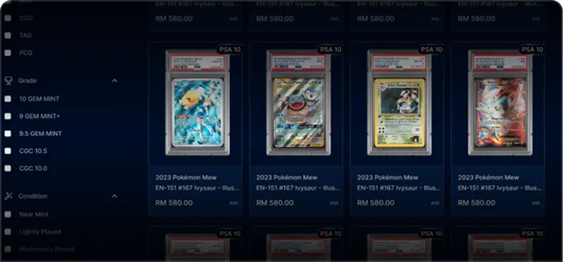 Marketplace — browse PSA-certified cards